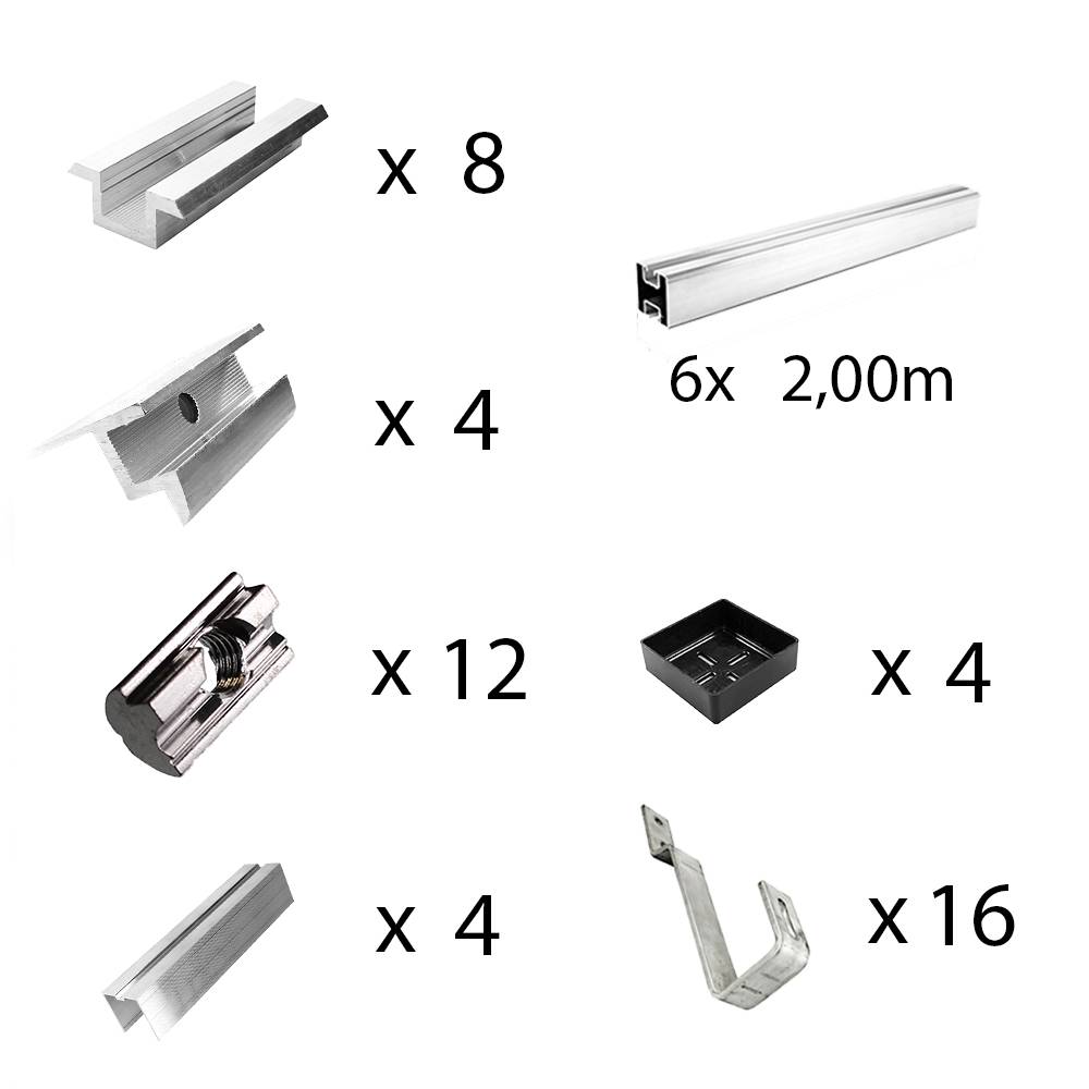 Befestigungskit mit Biberschwanz Dachhaken für Schrägdachmontage 5 Solarpanels Rahmenhöhe 40mm-1