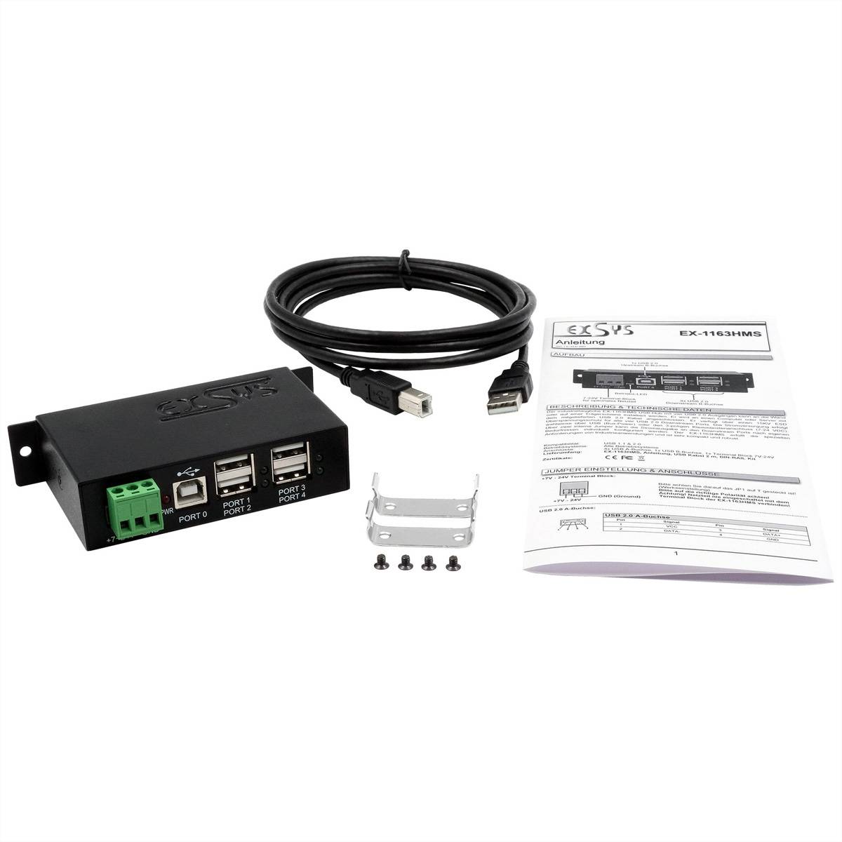 EXSYS EX-1163HMS USB 2.0 Hub Metall 4-Port-1