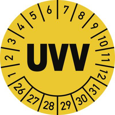 Prüfplakette UVV 2026 - 2031, Folie, Ø 30 mm, 10 Stück/Bogen-0