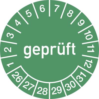Prüfplakette geprüft 2026 - 2031, Folie, Ø 15 mm, 10 Stück/Bogen-0