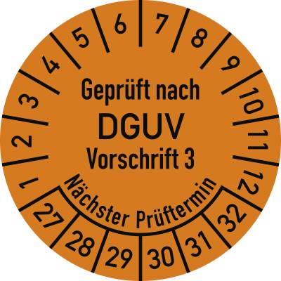 Prüfplakette Geprüft nach DGUV V3..., 2027-2032, Folie, Ø 25 mm, 500 Stück/Rolle-0