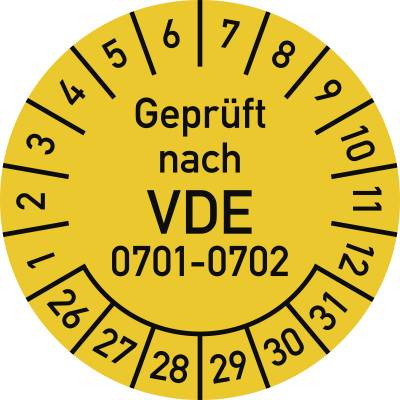 Prüfplakette Geprüft nach VDE 0701-0702 2026-2031, Dokumentenf., Ø30mm, 10 St./Bo.-0