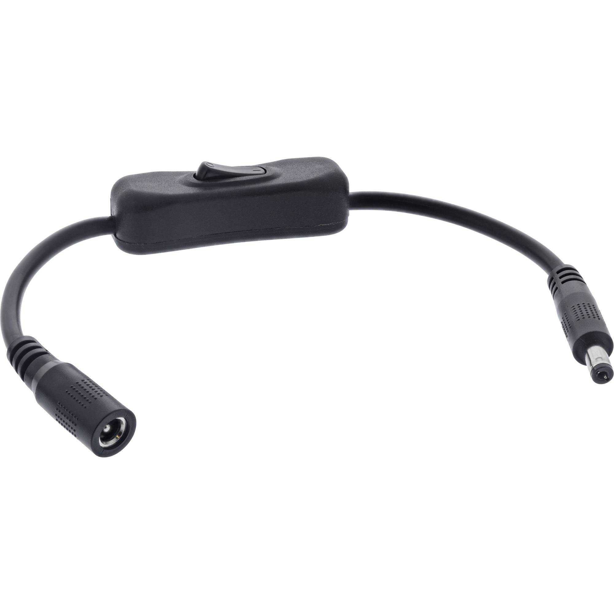 InLine® DC Kabel mit Schalter, 5,5 x 2,1 mm, AWG 18, schwarz, 0,20 m-0