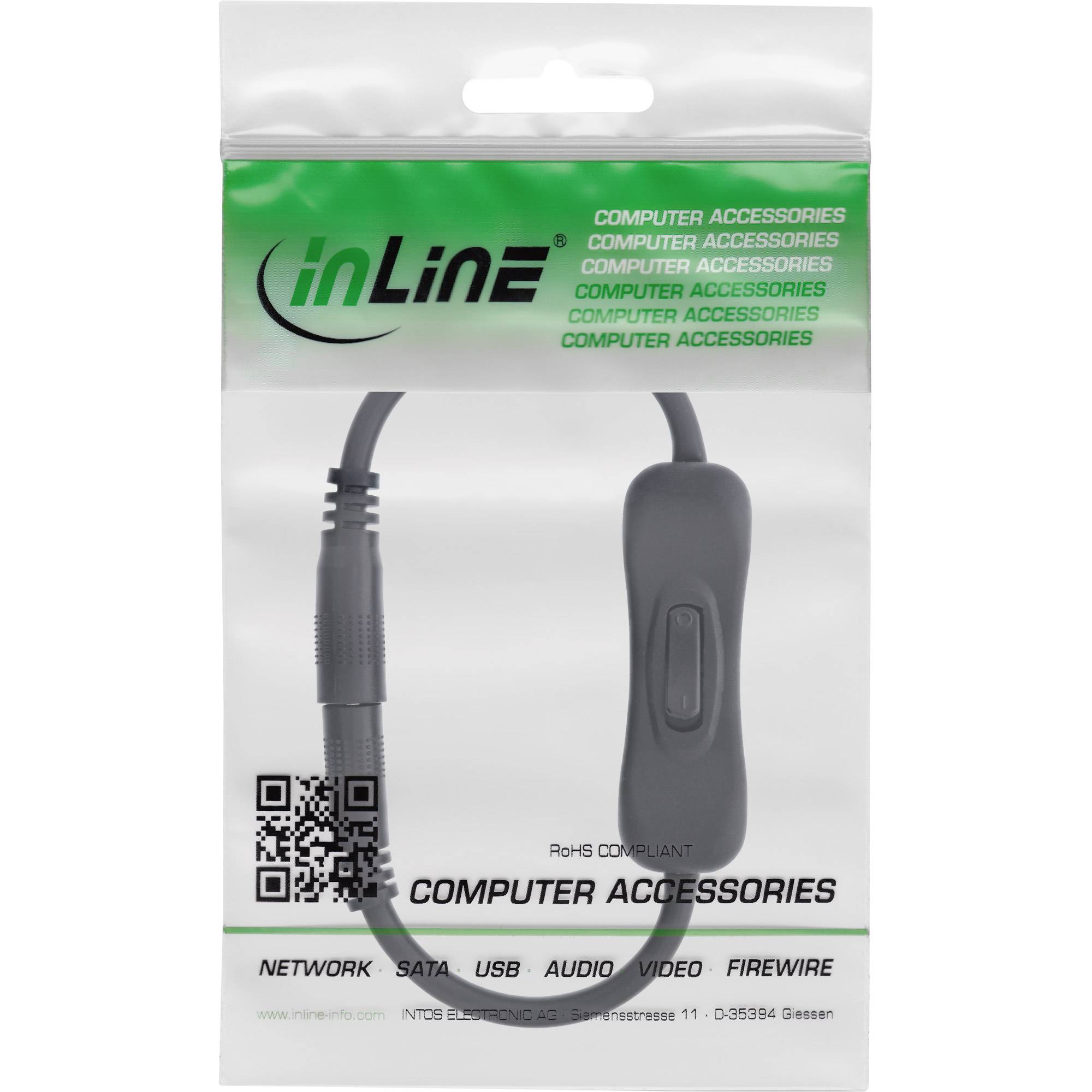 InLine® DC Kabel mit Schalter, 5,5 x 2,1 mm, AWG 18, schwarz, 0,20 m-1