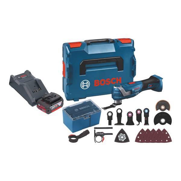 Bosch GOP 18V-34 Professional Akku Multi Cutter 18 V Starlock Plus + 1x Akku 4,0 Ah + Ladegerät + 17 tlg.
