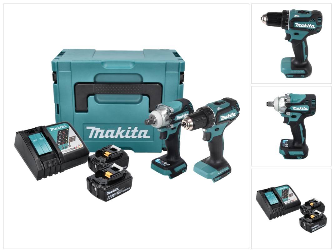 Makita DLX 2452 TJ Akku Kombo Kit KFZ DTW 300 Akku Schlagschrauber + DDF 485 Akku Bohrschrauber + 2x Akku 5,0-0