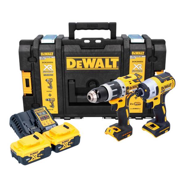 DeWalt DCK 266 P2T Akku Kombo Kit 18V + DCF887 Schlagschrauber + DCD796 Schlagbohrschrauber + 2x Akku 5,0 Ah + Ladegerät