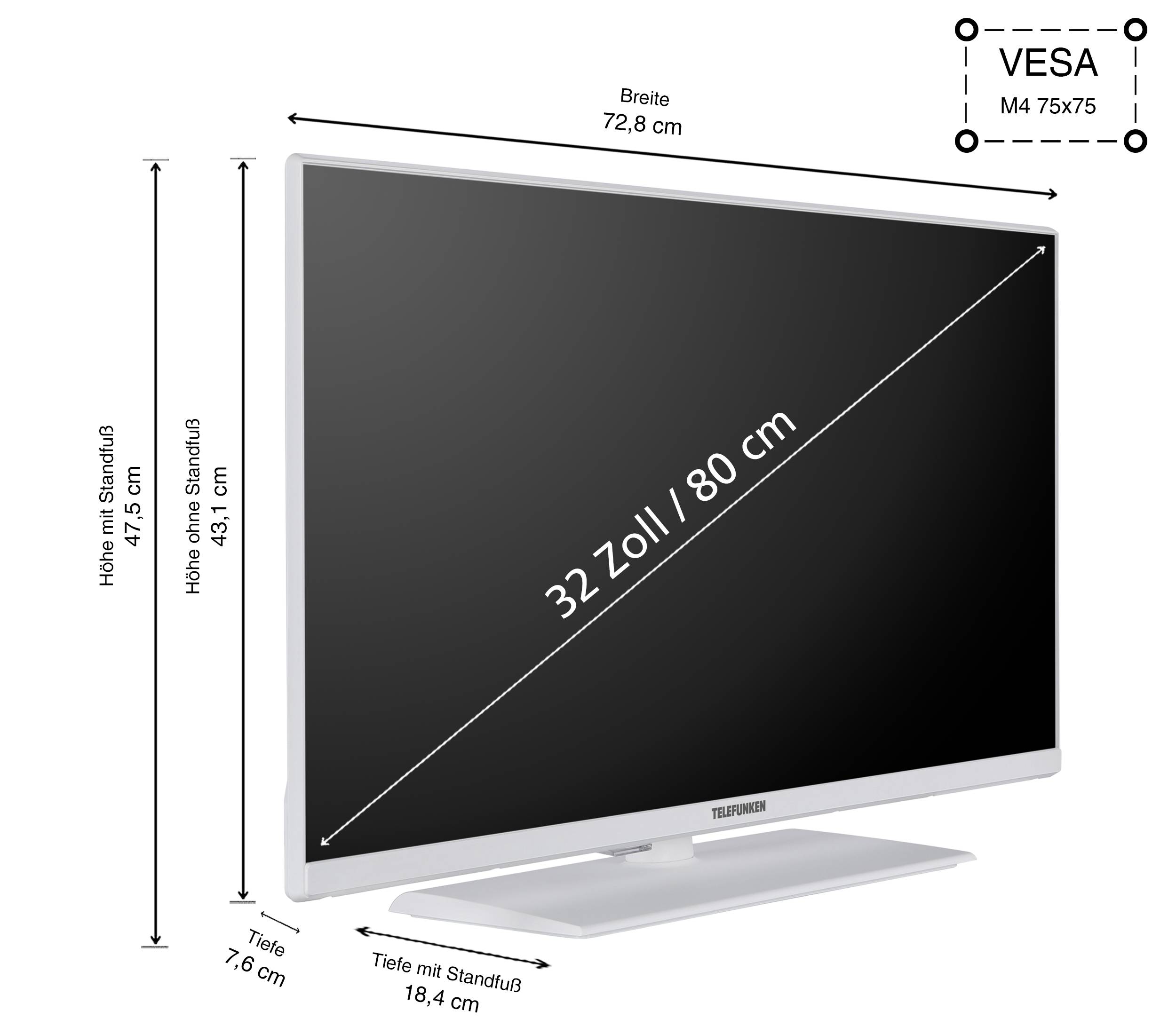Telefunken XF32N750M-W Fernseher 32 Zoll Full HD Auflösung, LED TV mit Triple-Tuner, weiß (2026)-1