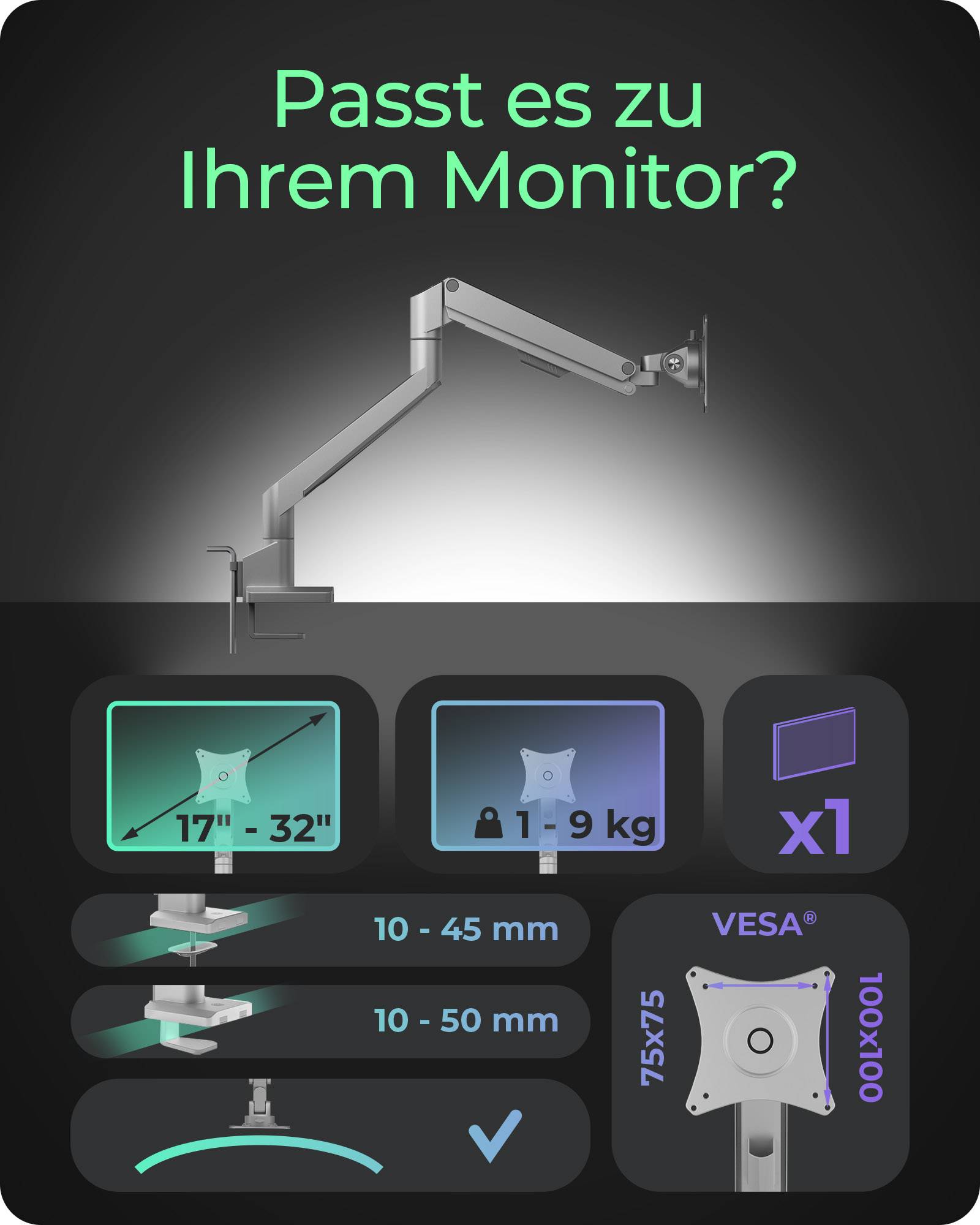 IB-MS523-T, Monitorständer mit Tischhalterung für einen Monitor bis zu 32" (81 cm)-4