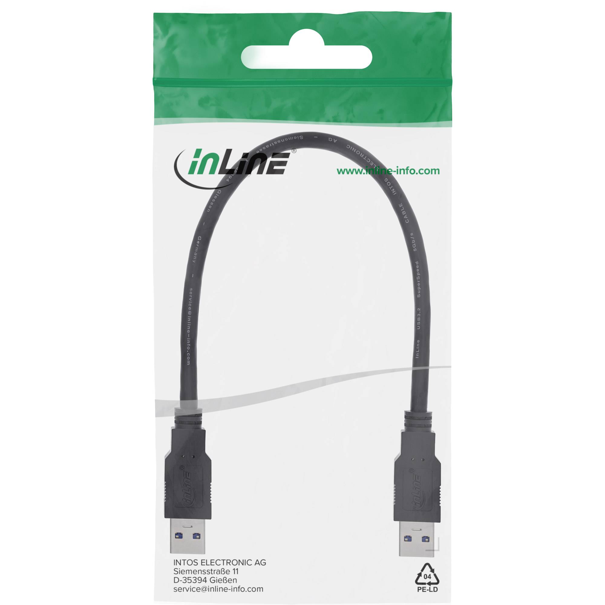 InLine® USB 3.2 Gen.1 Kabel, A an A, schwarz, 0,3m-1
