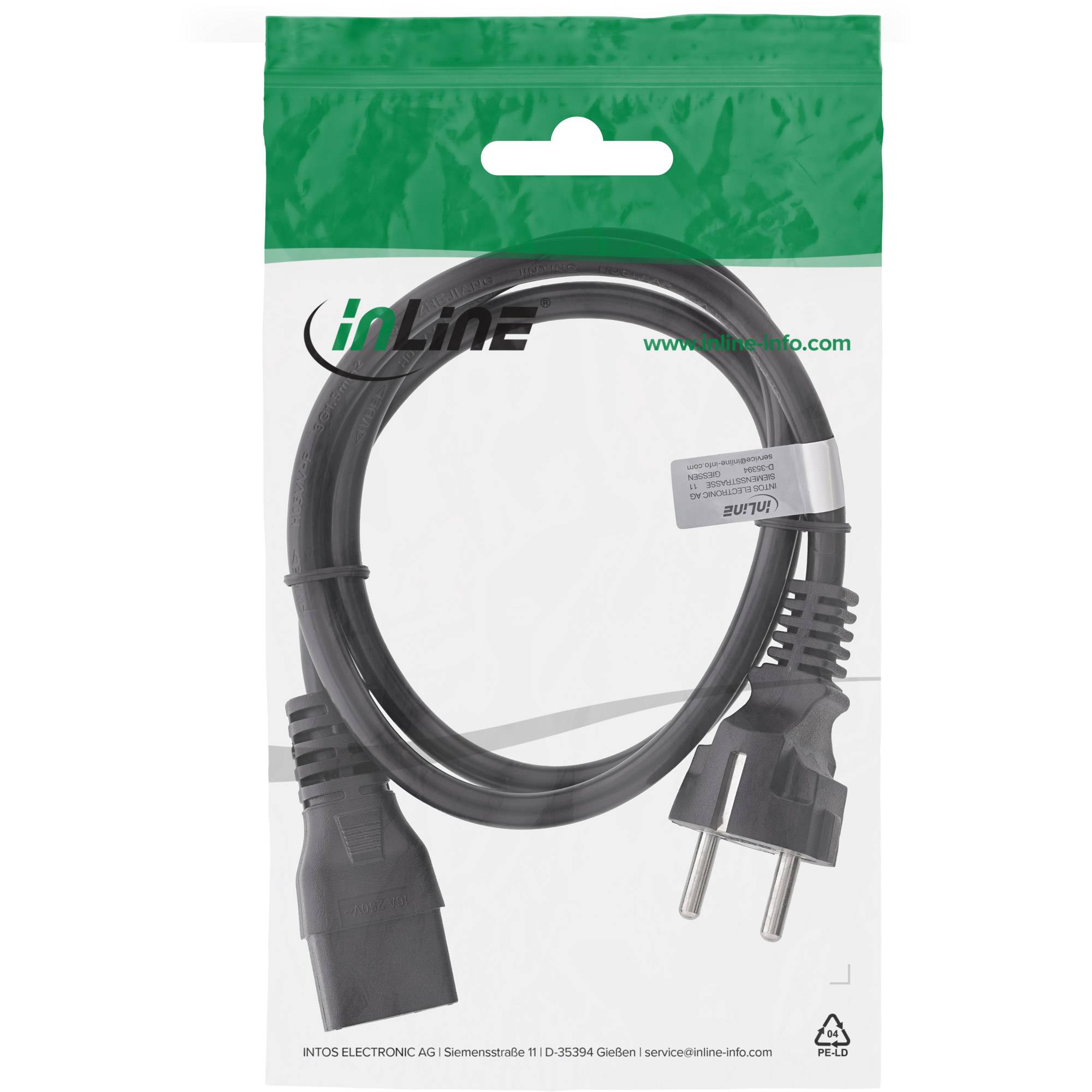 InLine® Netzkabel 16A, Schutzkontakt gerade/Kaltgerätestecker IEC320/C19, 5m-0