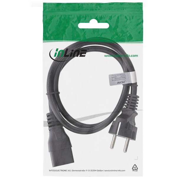 InLine® Netzkabel 16A, Schutzkontakt gerade/Kaltgerätestecker IEC320/C19, 3m