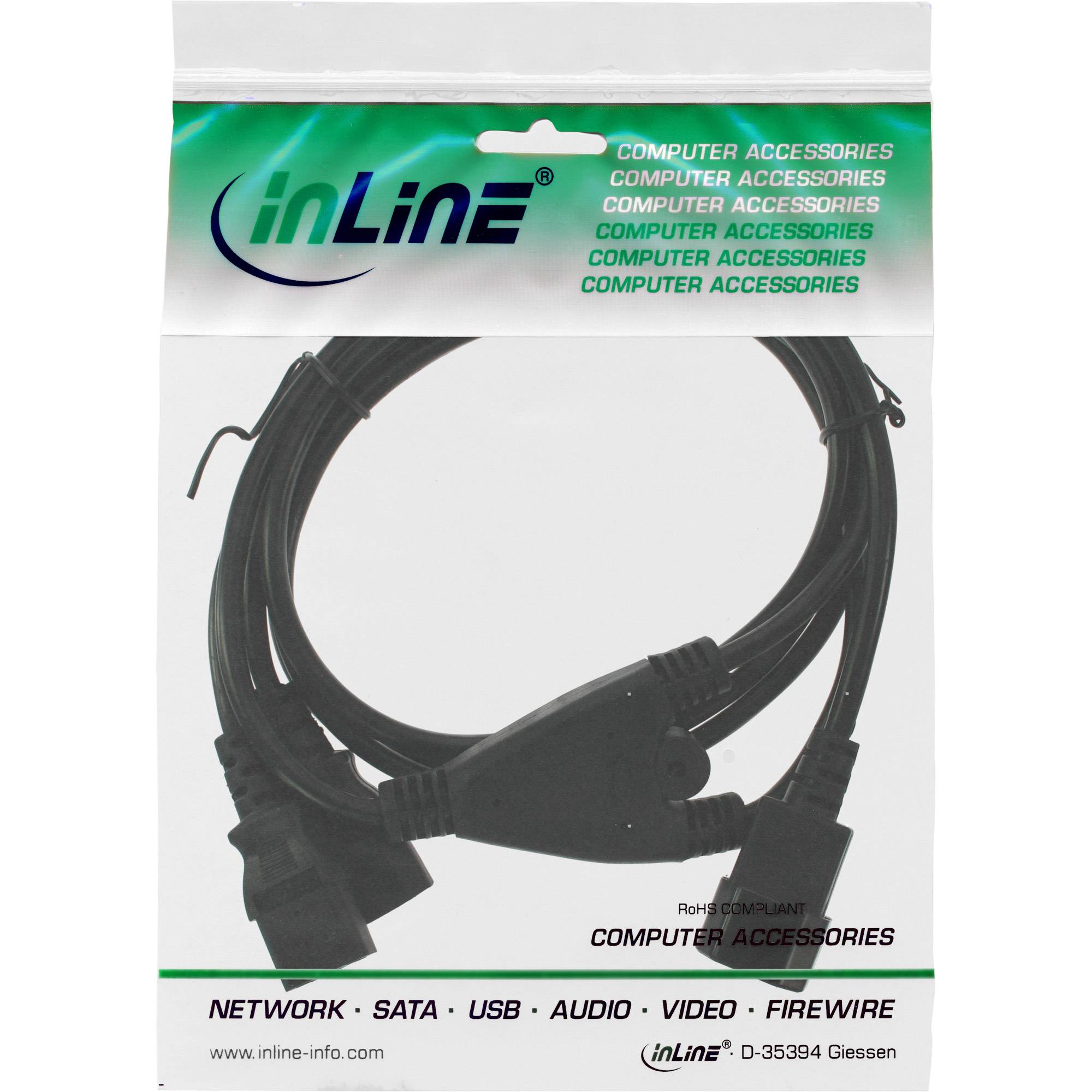 InLine® Netz-Y-Kabel, Kaltgeräte, 1x IEC-C14 auf 2x IEC-C13, 1,8m-2