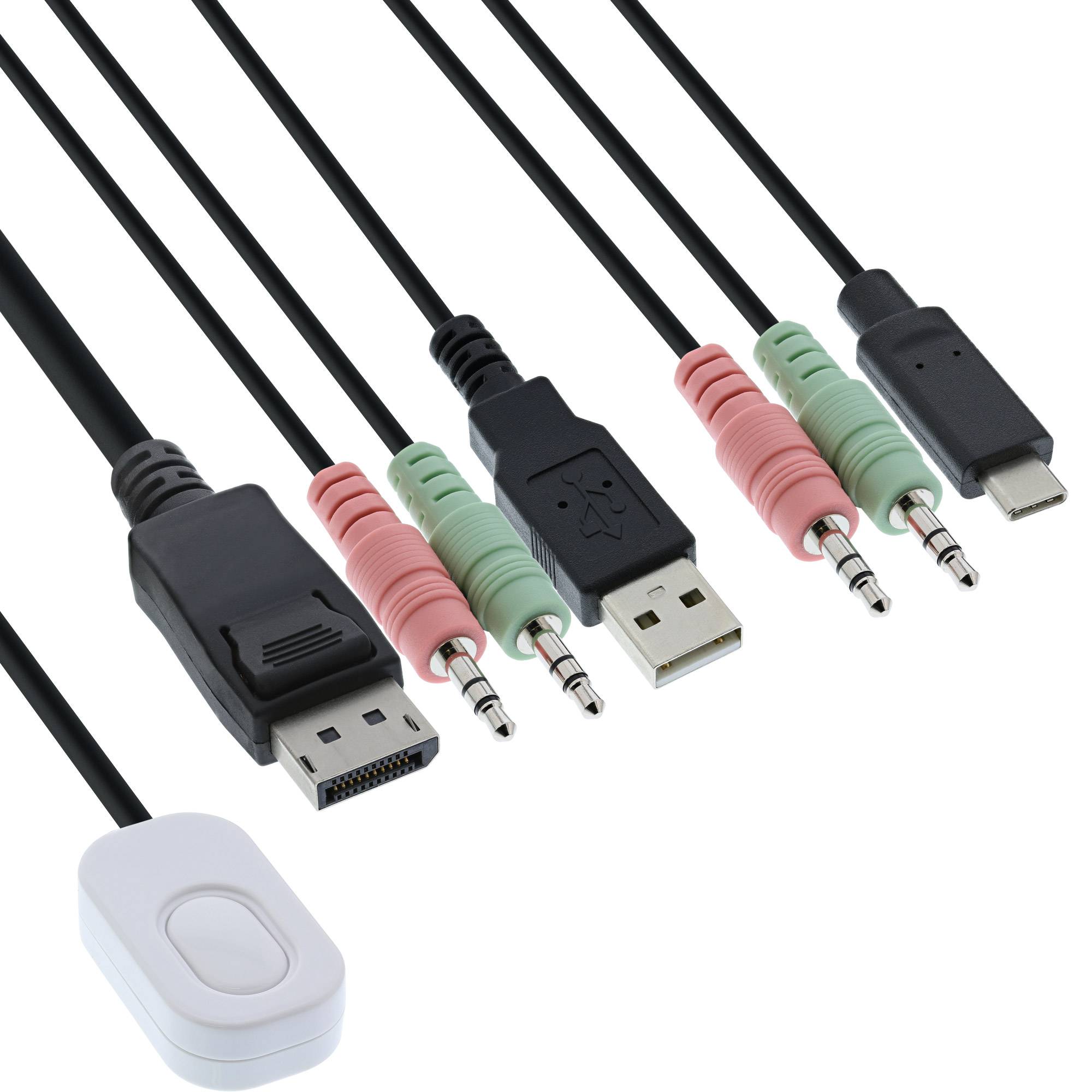 InLine® KVM Switch, 2-fach, USB-C+DP zu DisplayPort, 4K, Audio, integr. Kabel-1