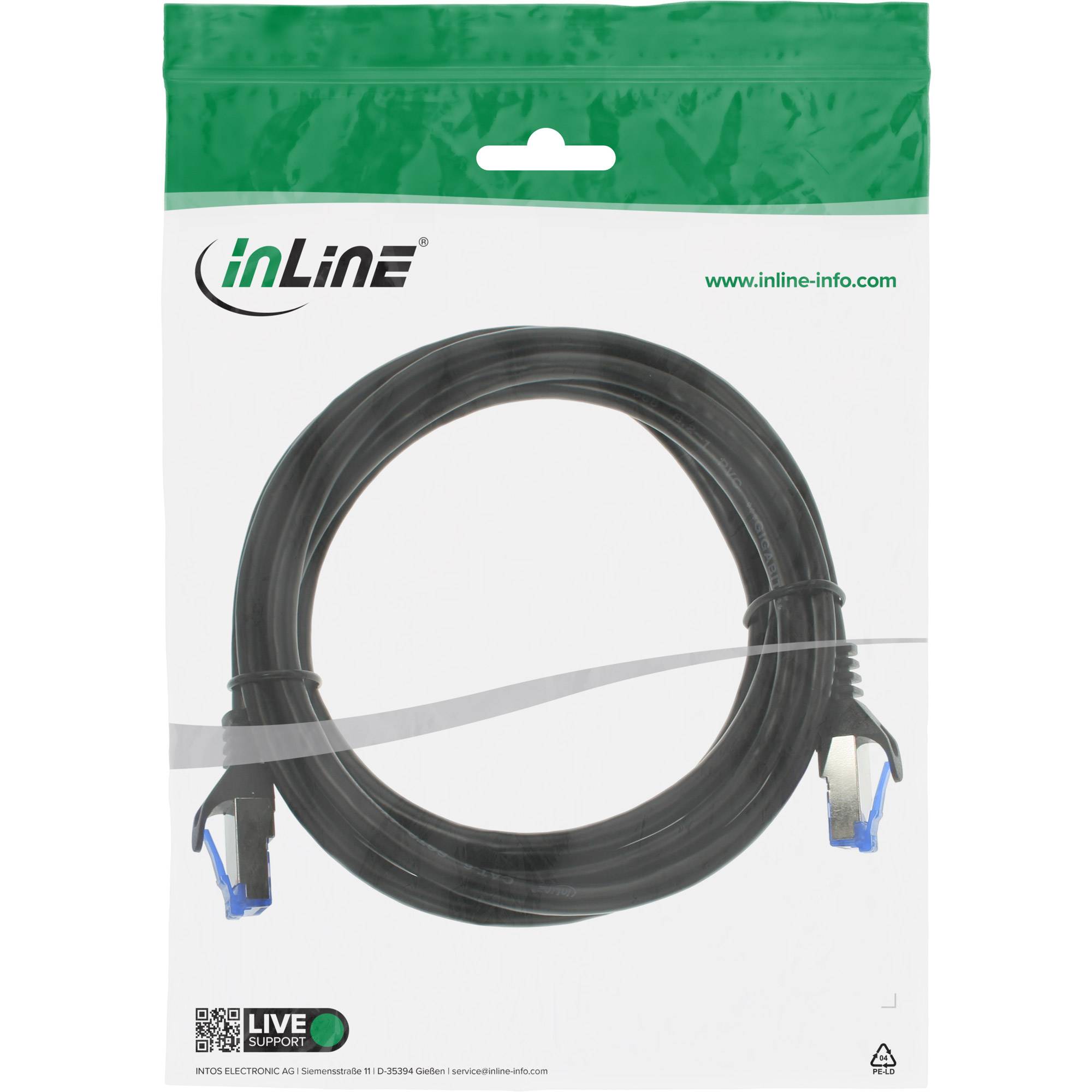 InLine® Patchkabel, Cat.6A, S/FTP, PE outdoor, schwarz, 0,5m-1
