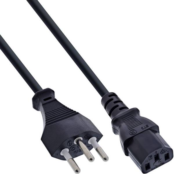 InLine® Netzkabel, Netzstecker Schweiz SEV 1011 auf IEC-C13, schwarz, 1,8 m