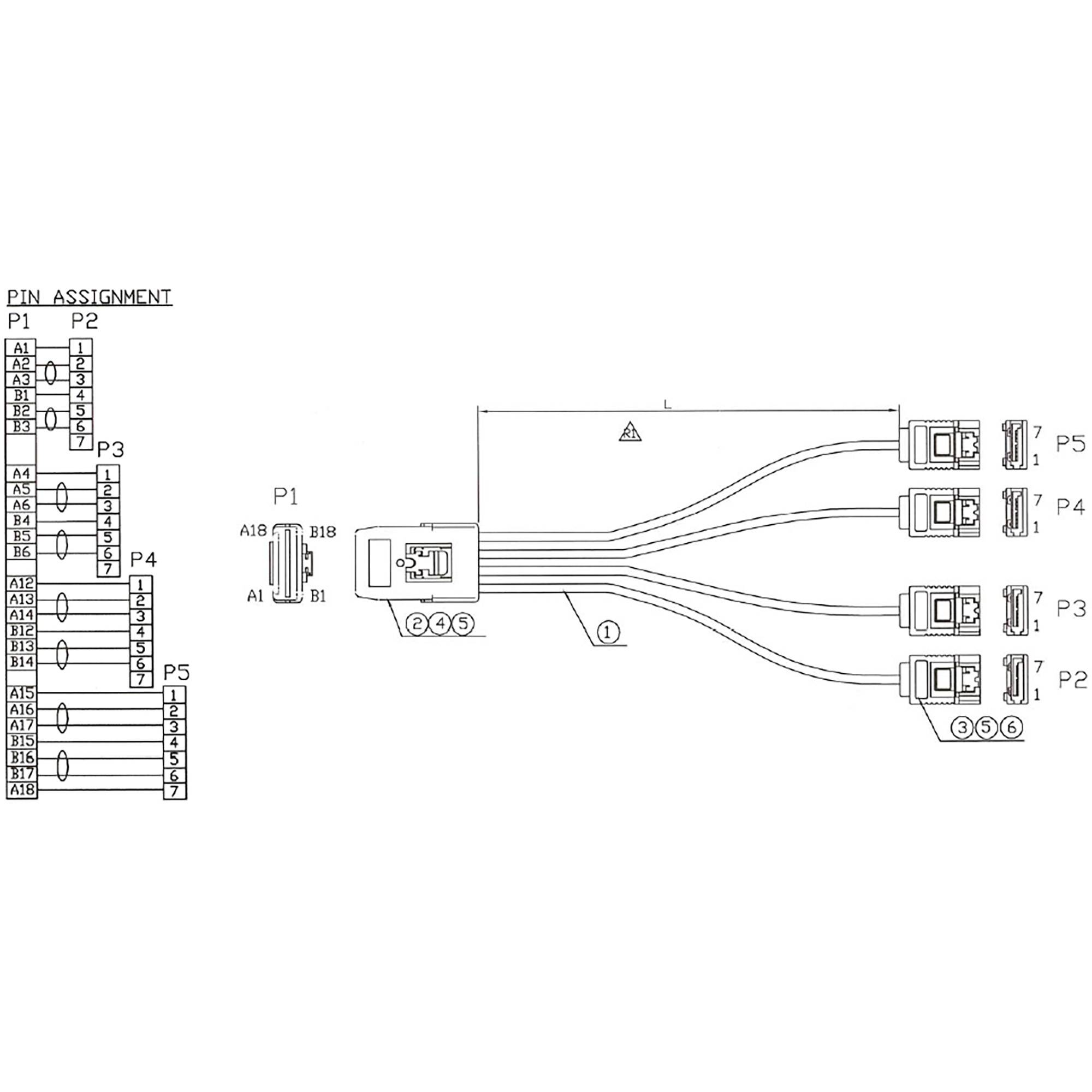 InLine® SAS Anschlusskabel, Mini-SAS SFF-8087 an 4x SATA, 1:1, OCR, 0,75m-1