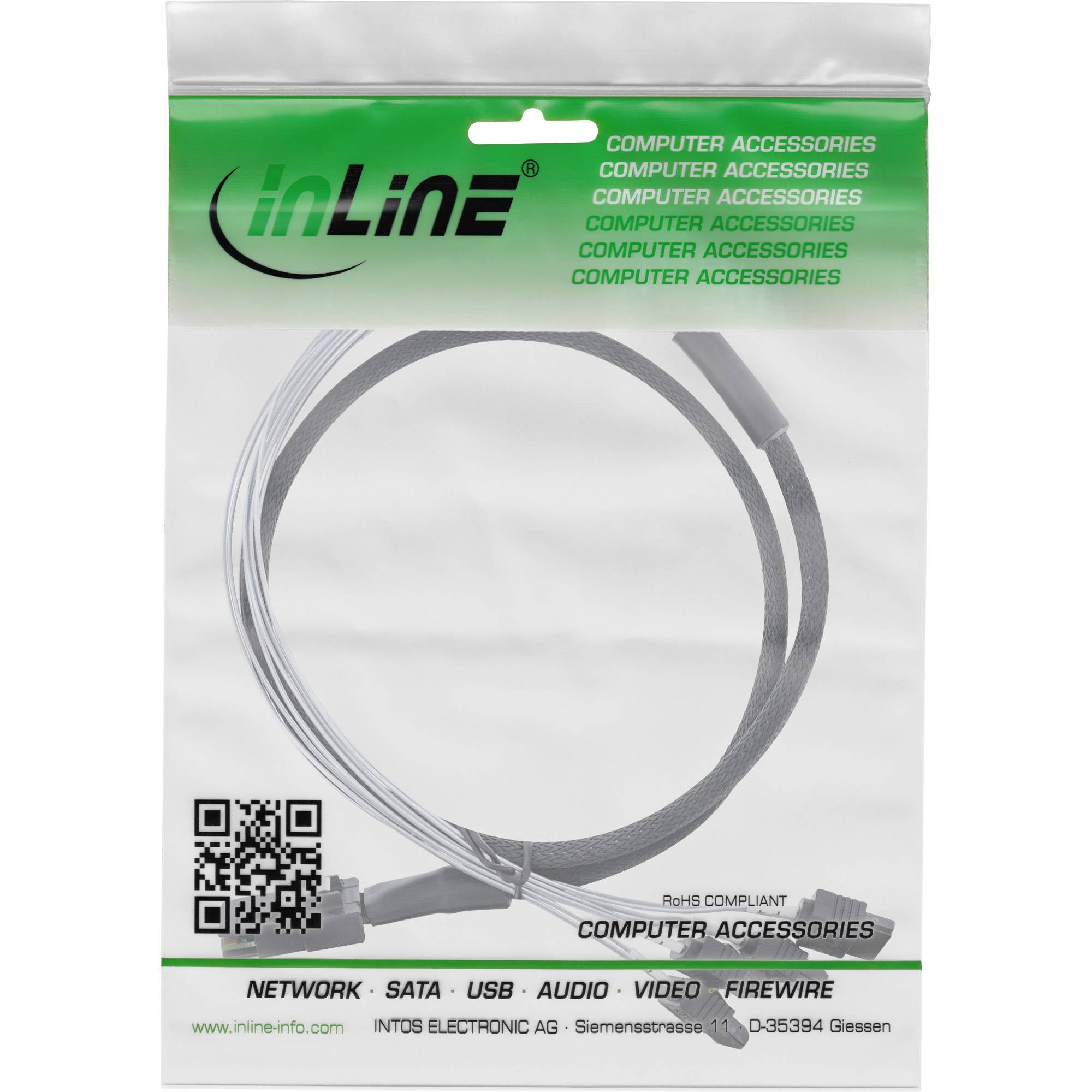 InLine® SAS Anschlusskabel, Mini-SAS SFF-8087 an 4x SATA, 1:1, OCR, 0,75m-2