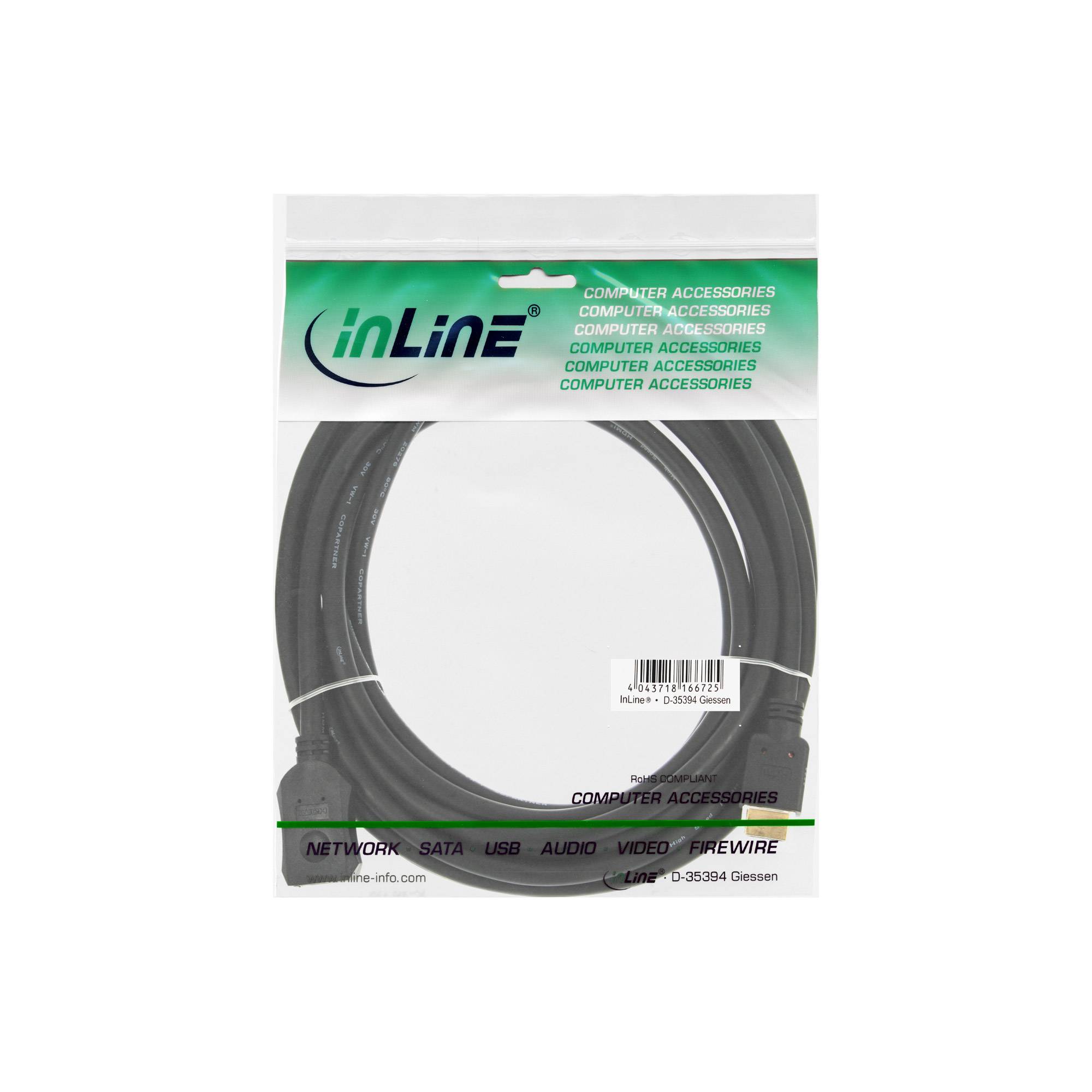 InLine® HDMI Verlängerung, HDMI High Speed, Stecker auf Buchse, 5 m-1