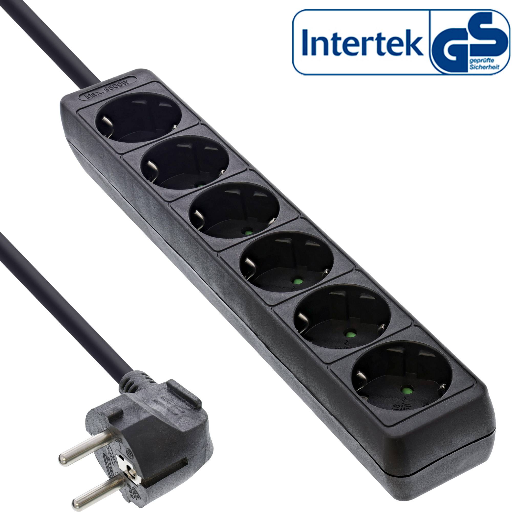 InLine® Steckdosenleiste, 6-fach Schutzkontakt, schwarz, 5m-0