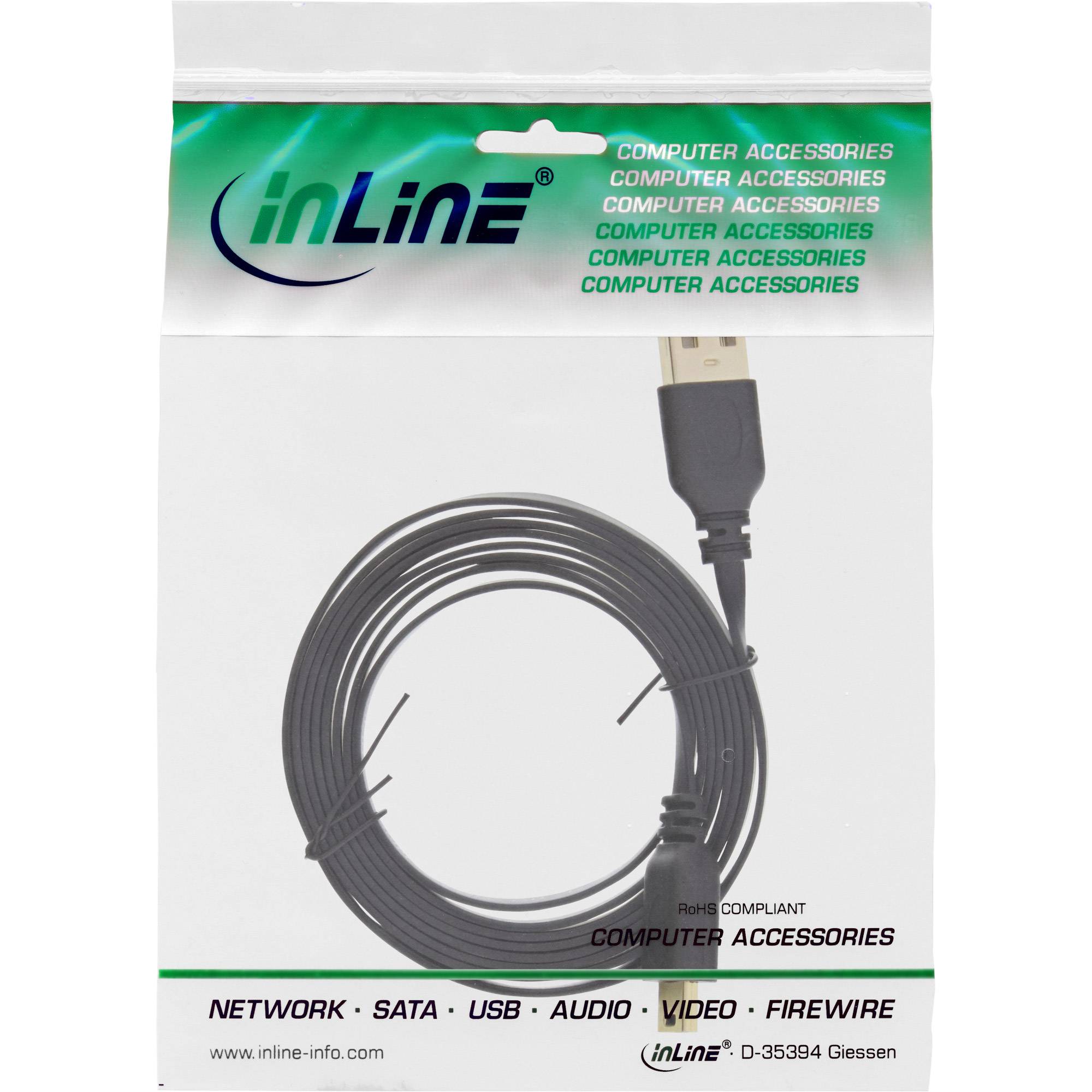 InLine® USB 2.0 Flachkabel, USB A an Mini-B, schwarz, 1m-3