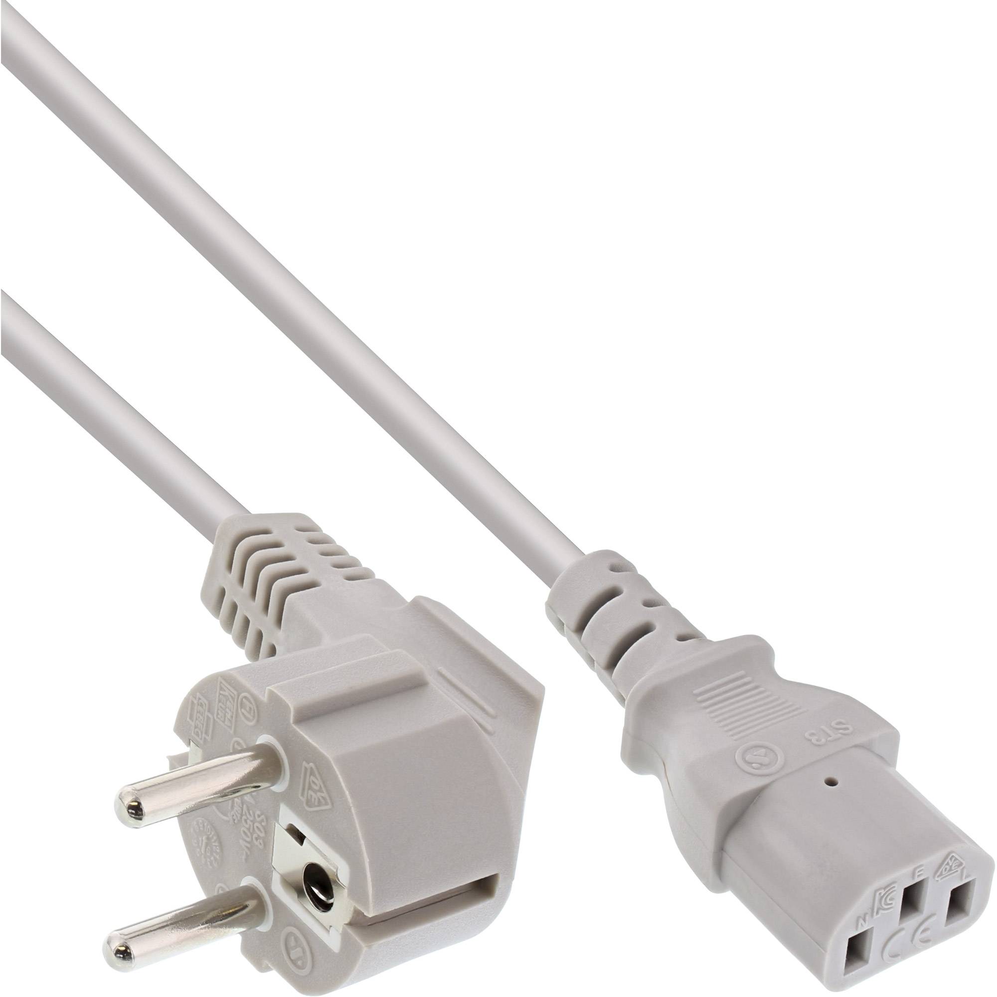 INLINE - Netzkabel - Schutzkontakt gewinkelt auf Kaltgerätestecker C13 - 3m - grau
