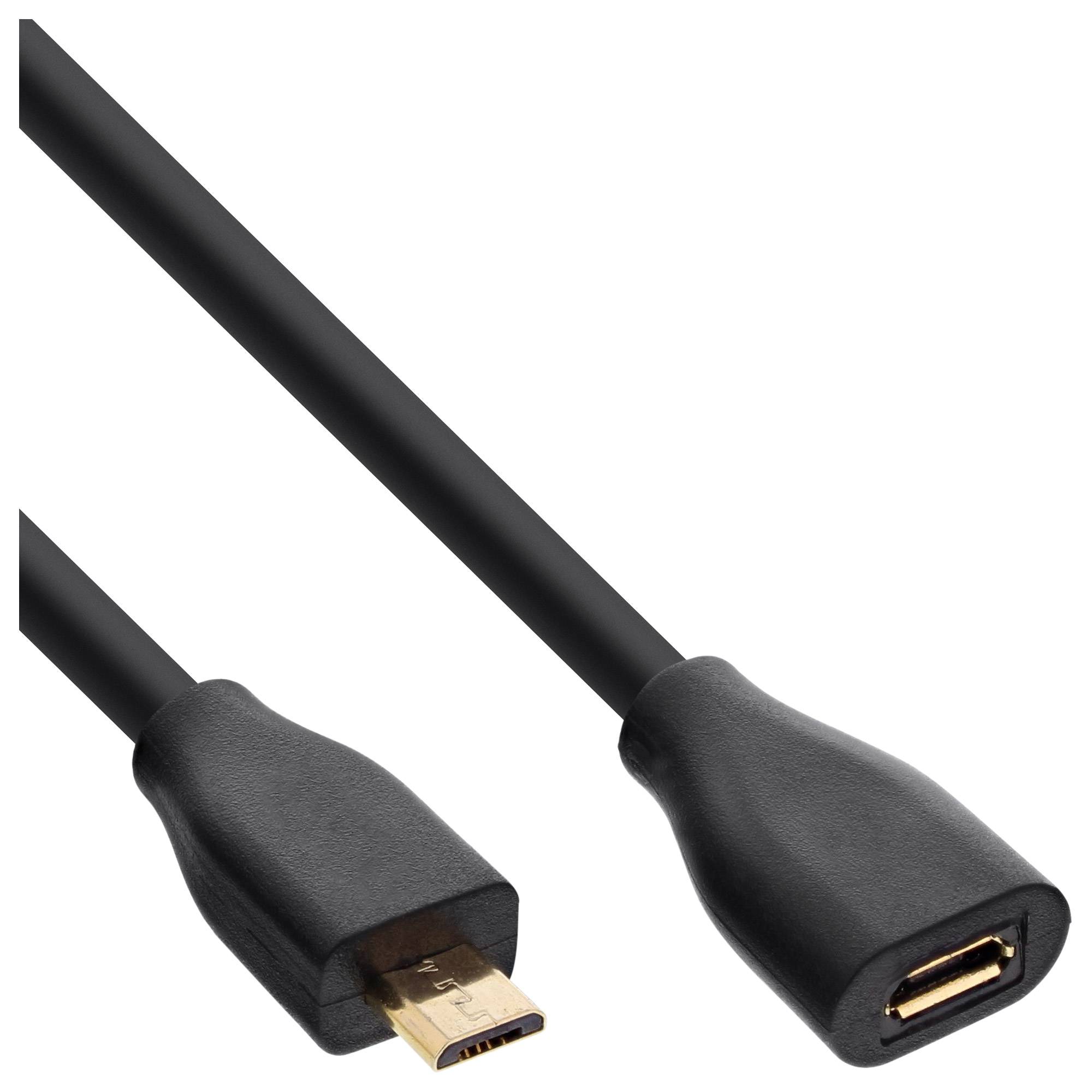 InLine® Micro-USB Verl., USB 2.0 Micro-B ST/BU, schwarz, vergoldete Kont., 1,5m-0