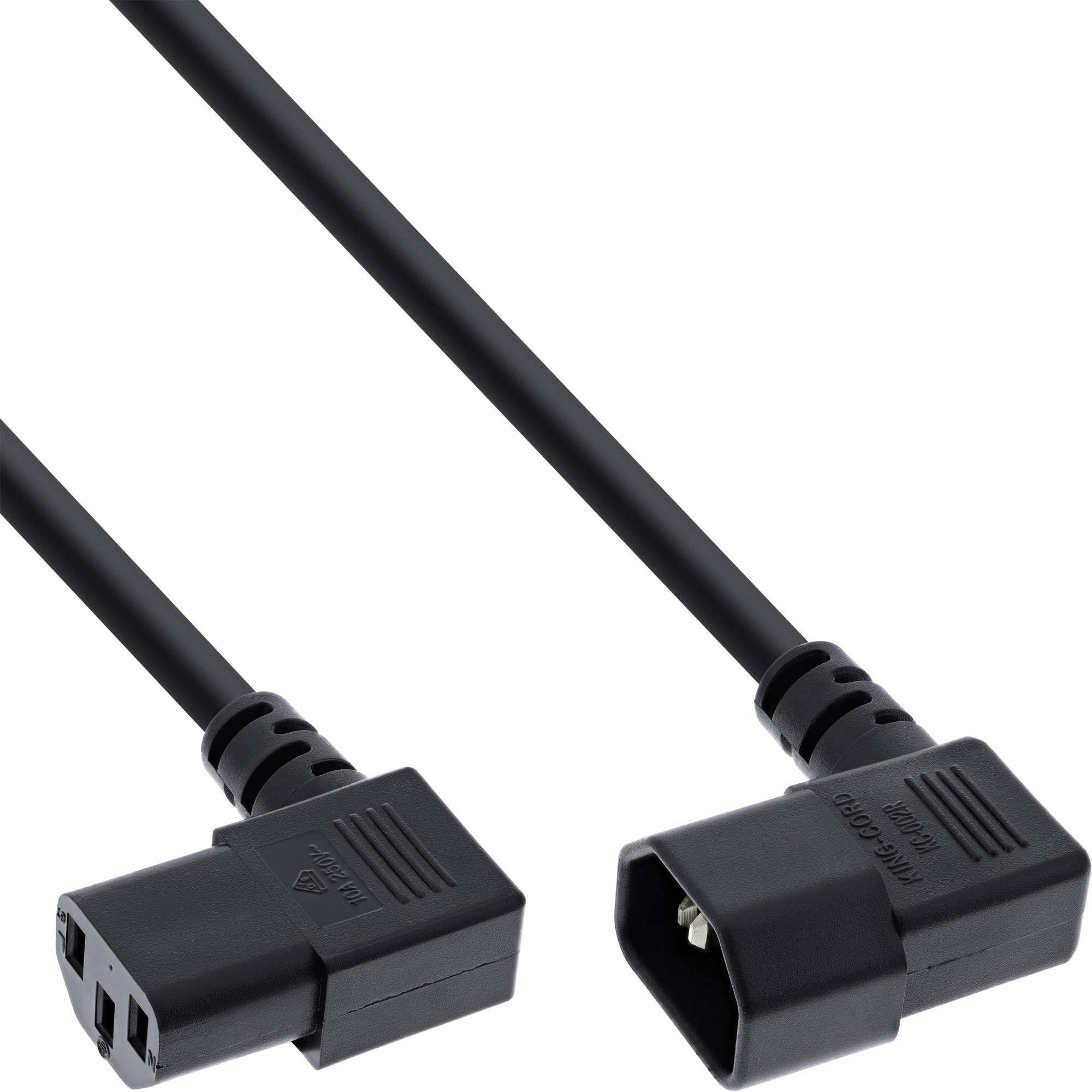 InLine® Netzkabel Kaltgeräteverlängerung, C13 auf C14, 90° abgewinkelt, 0,5m-0