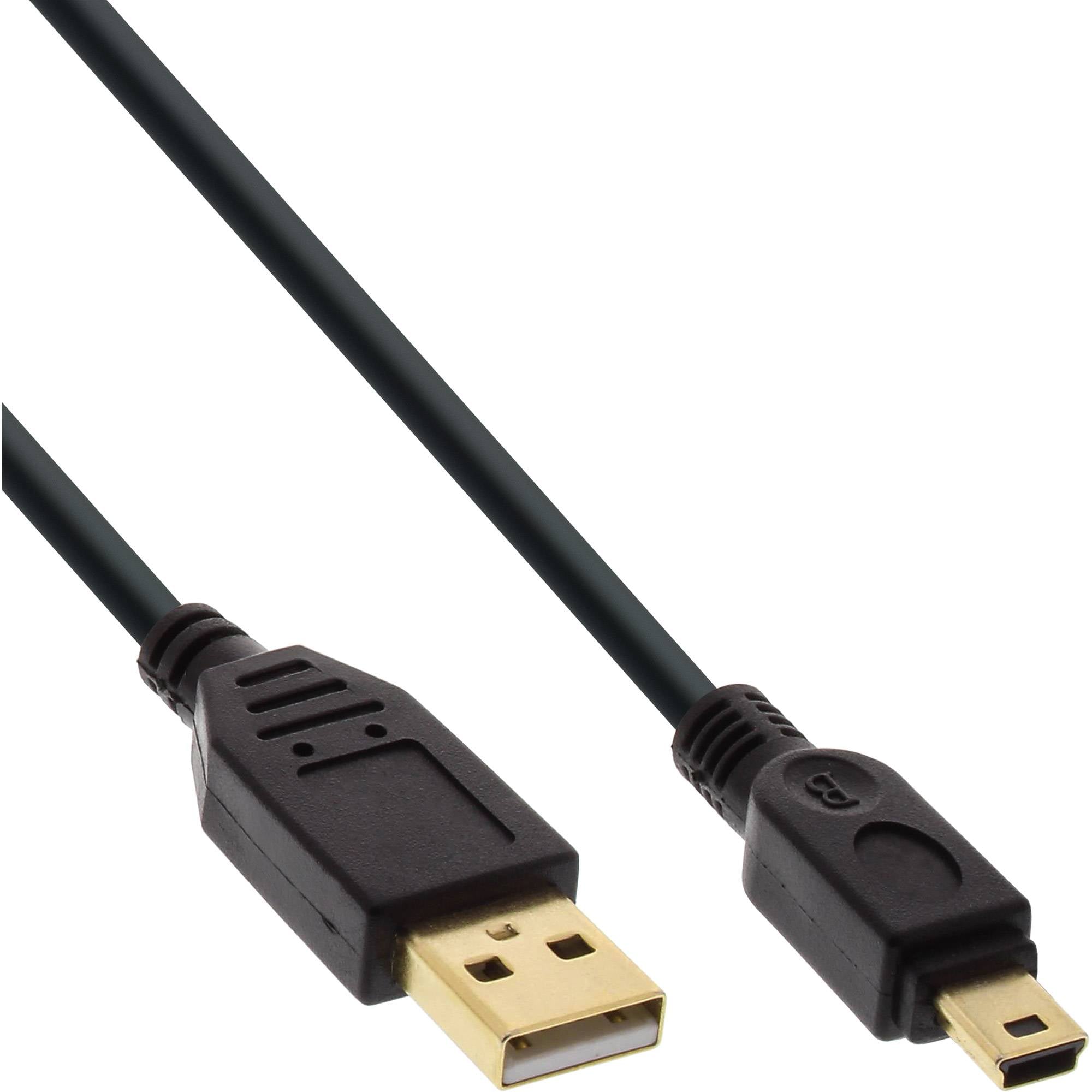 InLine® USB 2.0 Mini-Kabel, USB A ST/Mini ST 5pol, schwarz, vergold. Kont., 3m-0