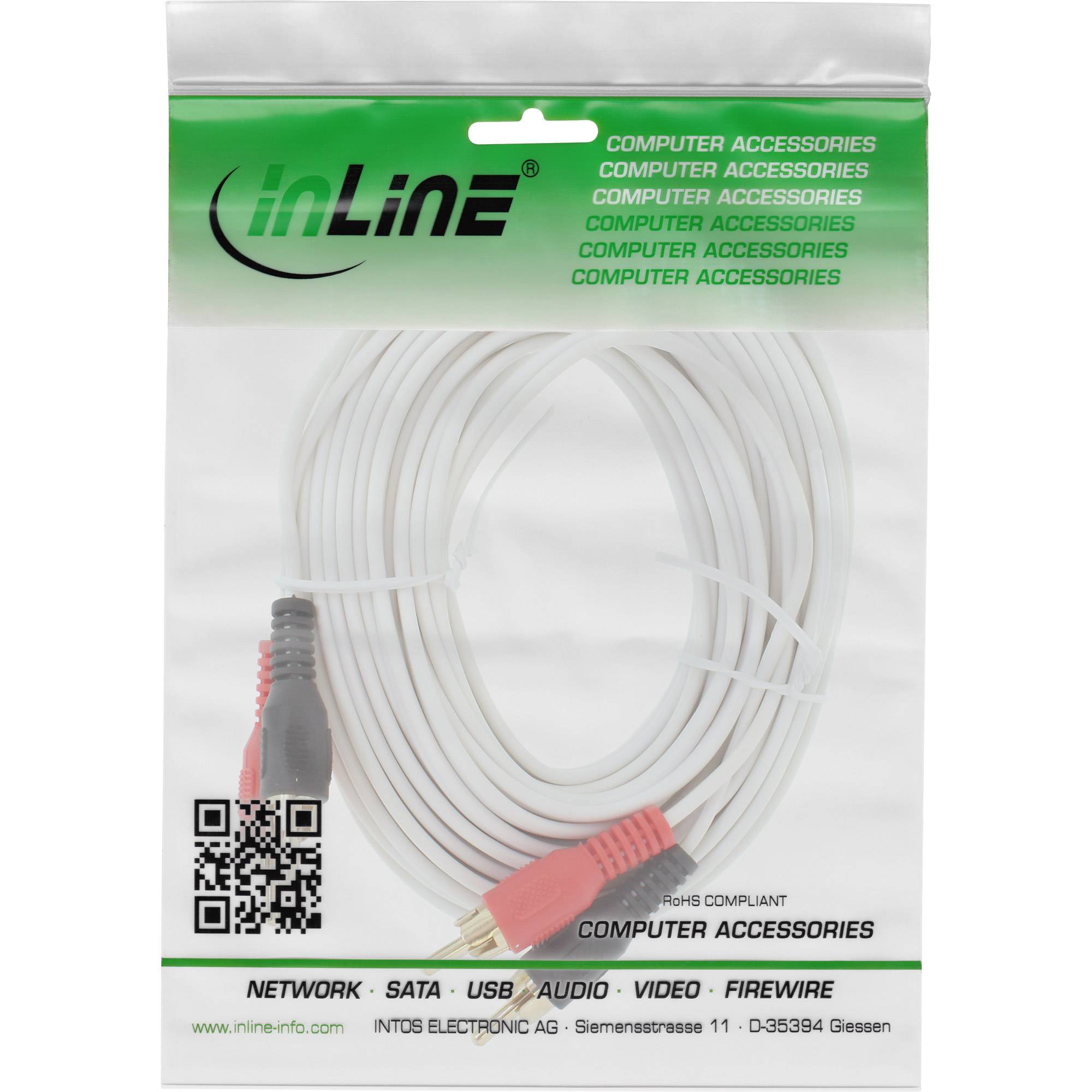 InLine® Cinch Kabel, 2x Cinch, Stecker / Stecker, weiß / gold, 10m-1
