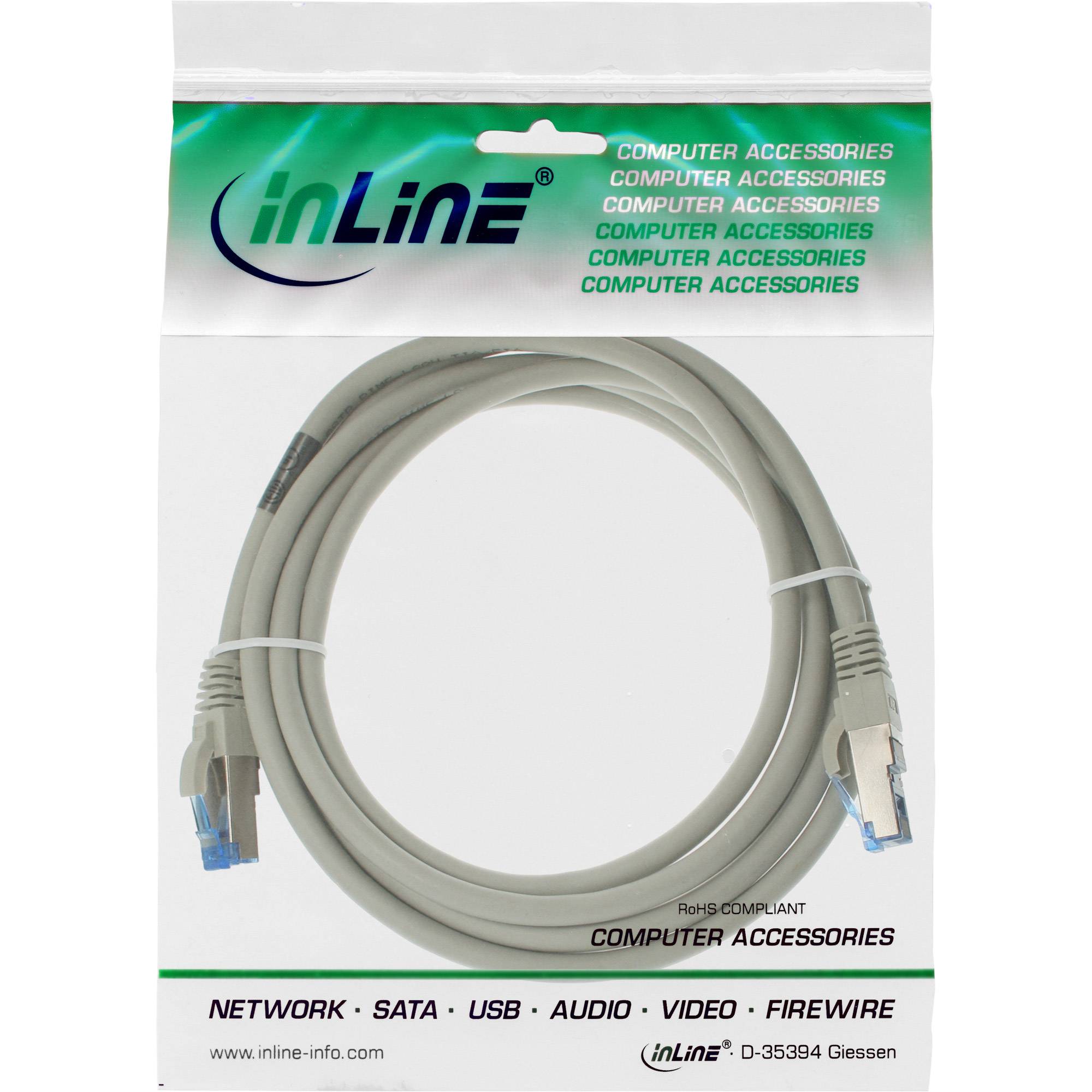 InLine® Patchkabel, S/FTP (PiMf), Cat.6A, halogenfrei, grau, 1m-1