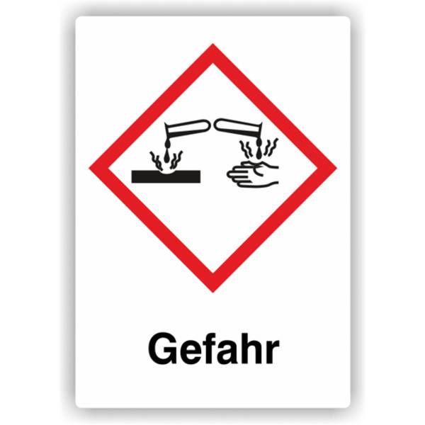 Gefahrensymbol GHS05 Ätzwirkung, Signalwort Gefahr, Folie, 18 x 26 mm, 500 St./Rolle