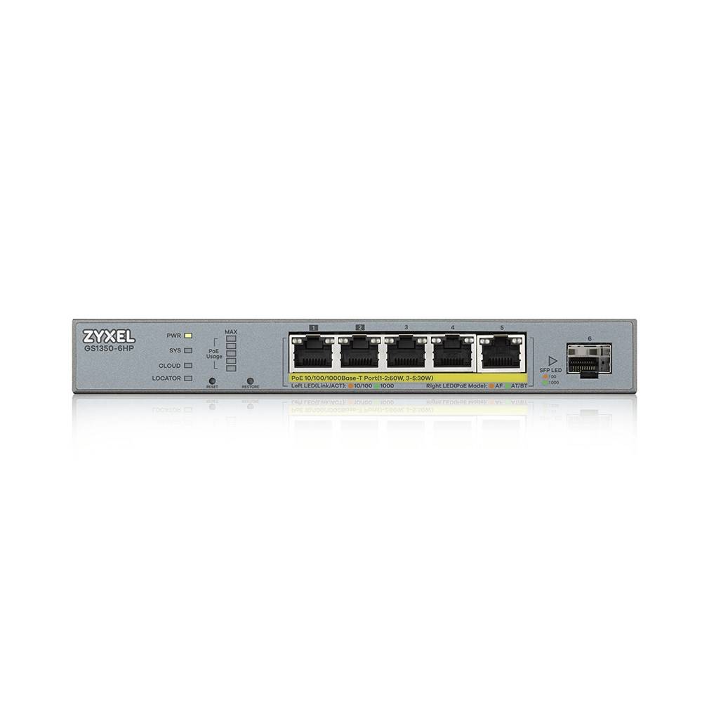 ZYXE GS1350-6HP-EU0101F 6-Port managed CCTV PoE Switch long range 60W m.1Jahr Ne-1