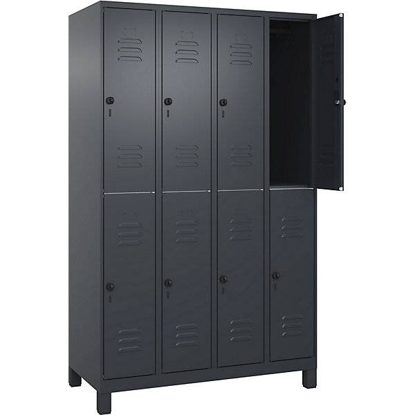 Doppelstock-Spind Classic PLUS 4 Abteile grau HxB 1950 x 1200 mm mit Füßen Drehriegel. C+P Moebelsysteme |