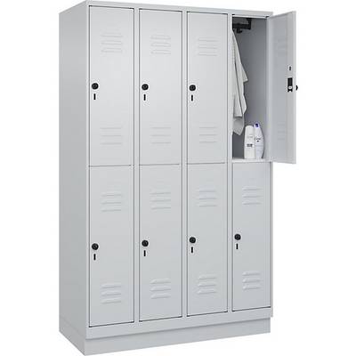 Doppelstock-Spind Classic PLUS 4 Abteile lichtgrau HxB 1950 x 1200 mm mit Bodensockel Drehriegel. C+P-0