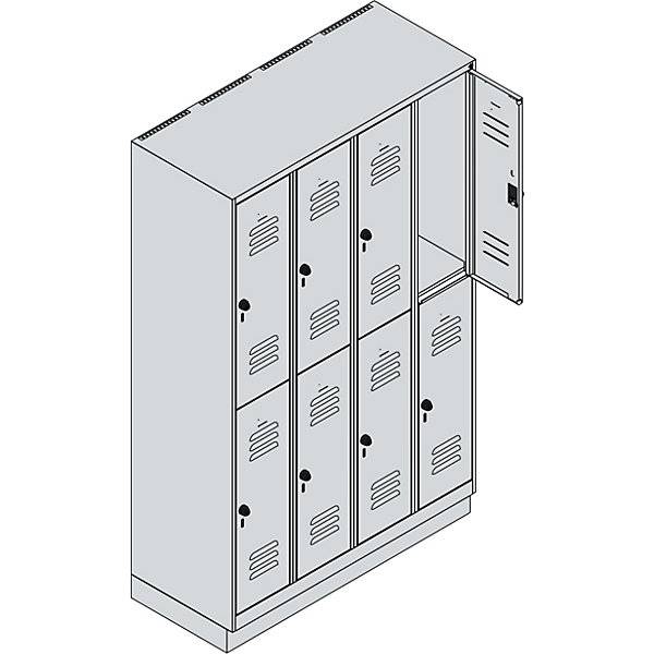 Doppelstock-Spind Classic PLUS 4 Abteile lichtgrau HxB 1950 x 1200 mm mit Bodensockel Drehriegel. C+P-1