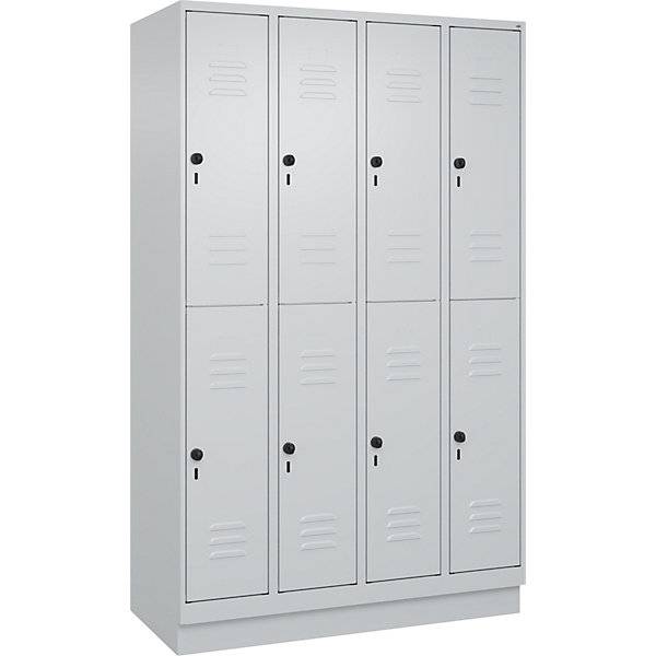 Doppelstock-Spind Classic PLUS 4 Abteile lichtgrau HxB 1950 x 1200 mm mit Bodensockel Drehriegel. C+P-2