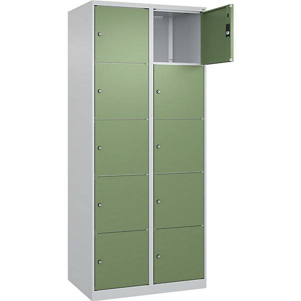 5er-Schließfachschrank Classic PLUS 2 Abteile lichtgrau / resedagrün B 800 mm 10 Fächer mit Bodengleitern.-1