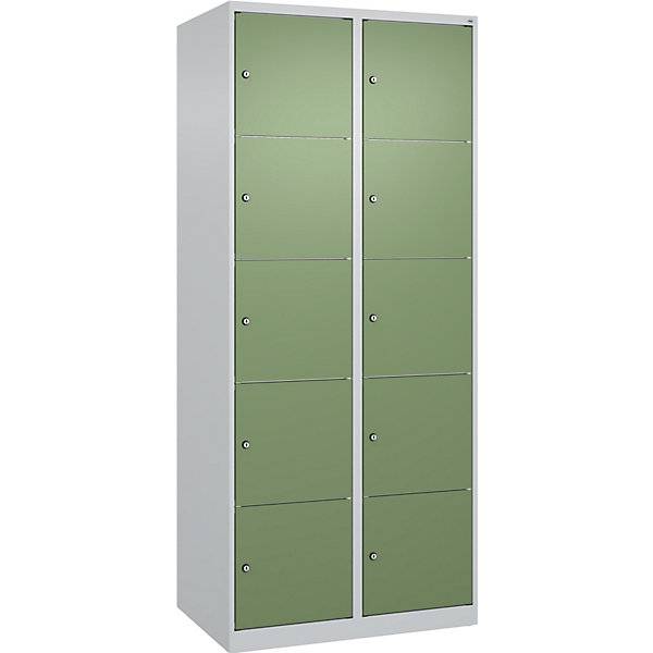 5er-Schließfachschrank Classic PLUS 2 Abteile lichtgrau / resedagrün B 800 mm 10 Fächer mit Bodengleitern.-4