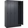 Schwarz-Weiß-Spind Classic PLUS schmal 4 Abteile verkürzte Trennwand mittig grau B 1200 mm mit Bodensockel