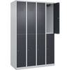 Doppelstock-Spind Classic PLUS 4 Abteile lichtgrau / grau HxB 1850 x 1200 mm mit Bodengleitern