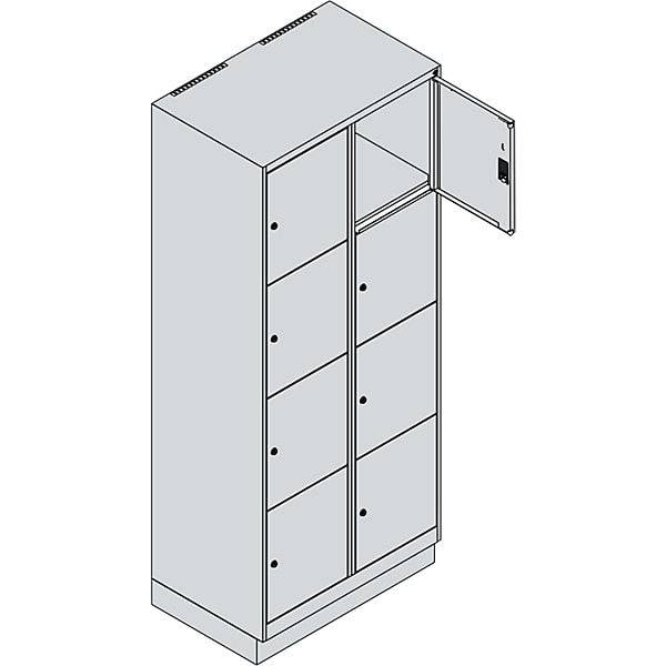 4er-Schließfachschrank Classic PLUS 2 Abteile verkehrsweiß B 800 mm 8 Fächer mit Bodensockel. C+P-2