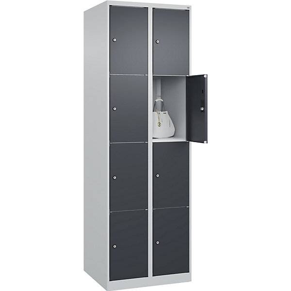 4er-Schließfachschrank Classic PLUS 2 Abteile lichtgrau / grau B 600 mm 8 Fächer mit Bodengleitern. C+P