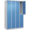 Doppelstock-Spind Classic PLUS 4 Abteile lichtgrau / lichtblau HxB 1850 x 1200 mm mit Bodengleitern