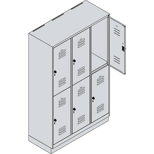 Doppelstock-Spind Classic PLUS 3 Abteile lichtgrau HxB 1950 x 1200 mm mit Bodensockel Drehriegel. C+P-1