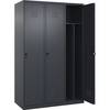 Schwarz-Weiß-Spind Classic PLUS schmal 3 Abteile verkürzte Trennwand mittig grau B 1200 mm mit Bodengleitern