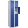 4er-Schließfachschrank Classic PLUS 2 Abteile lichtgrau / enzianblau B 600 mm 8 Fächer mit Bodengleitern. C+P