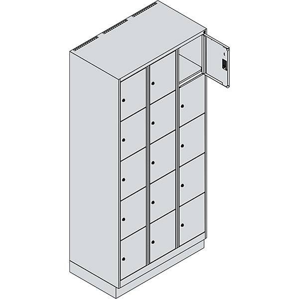 5er-Schließfachschrank Classic PLUS 3 Abteile verkehrsweiß B 900 mm 15 Fächer mit Bodensockel. C+P-2