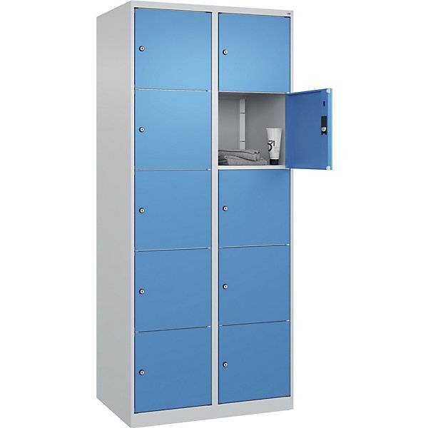 5er-Schließfachschrank Classic PLUS 2 Abteile lichtgrau / lichtblau B 800 mm 10 Fächer mit Bodengleitern. C+P-0