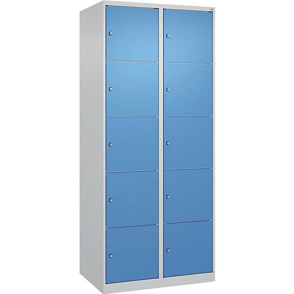 5er-Schließfachschrank Classic PLUS 2 Abteile lichtgrau / lichtblau B 800 mm 10 Fächer mit Bodengleitern. C+P-4